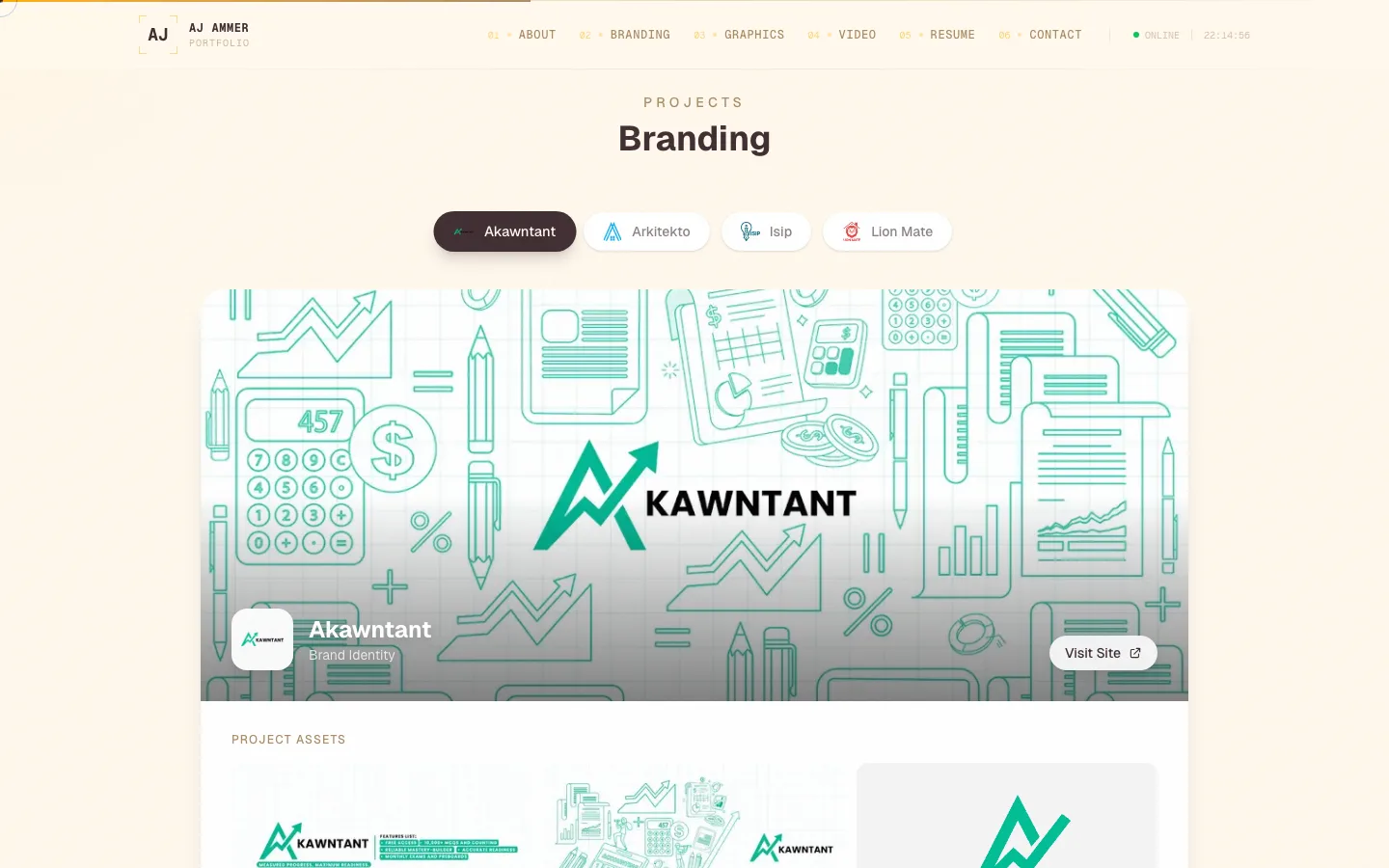 Branding showcase with interactive project galleries